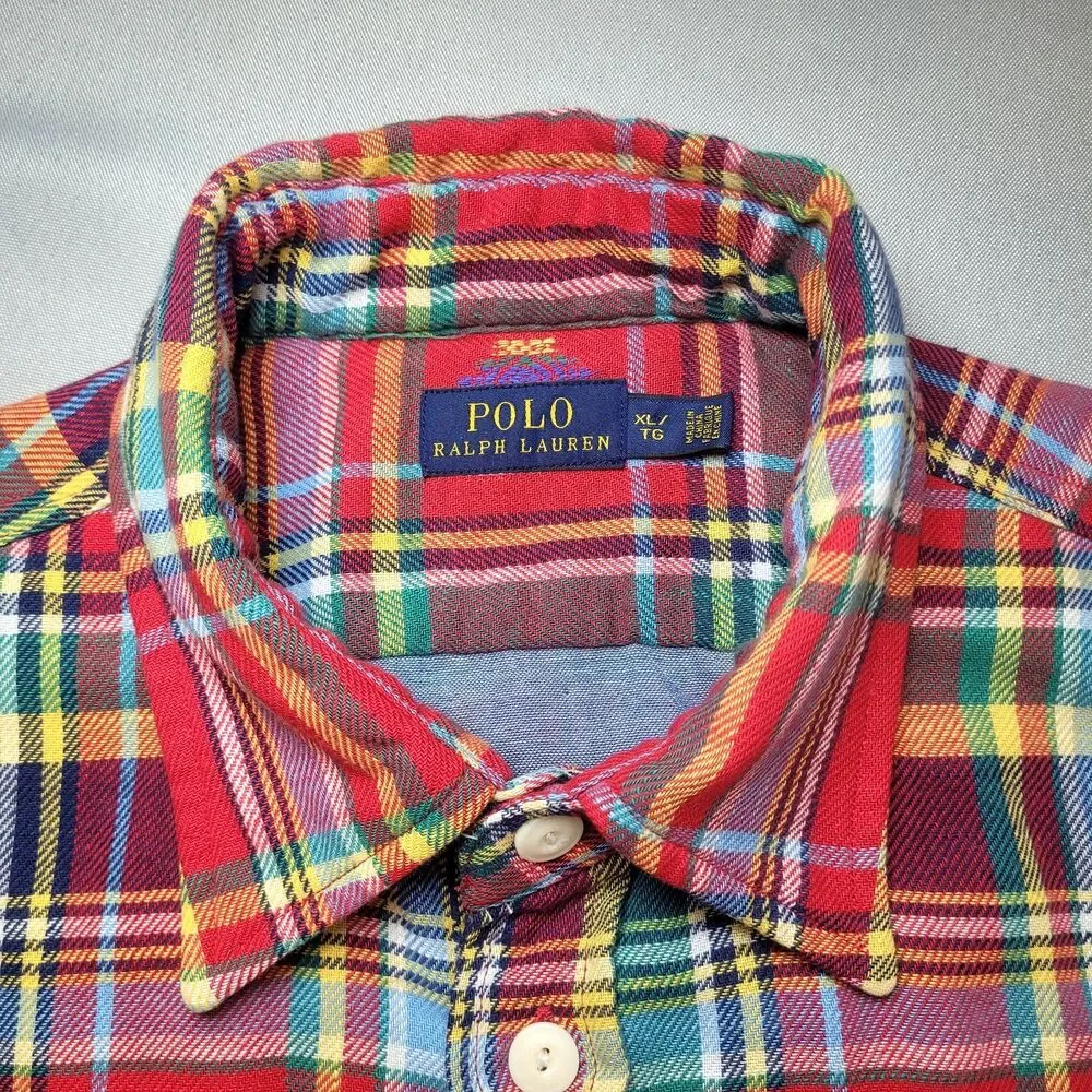 Polo Ralph Lauren Shirt Mens XL Multi Plaid Button Down Flannel Madras Navajo